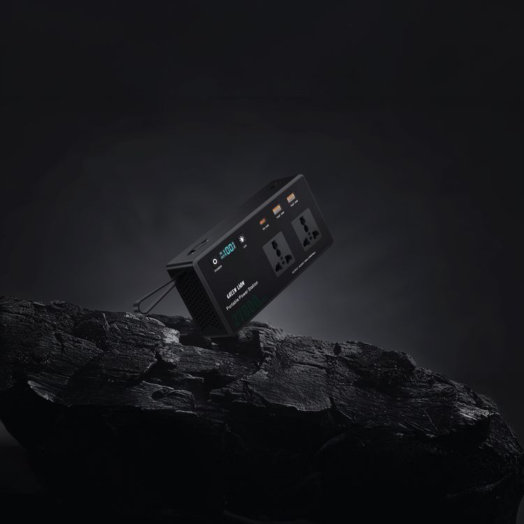 Green Lion Volt Mate 27000mAh Power Station with Digital Display, Cooling Fan, Carrying Strap, Multiple Protection, 75lm Brightness, 15cm Cable Length, LED & SOS Light Modes, 2 AC Outlets, 3 Ports - Black