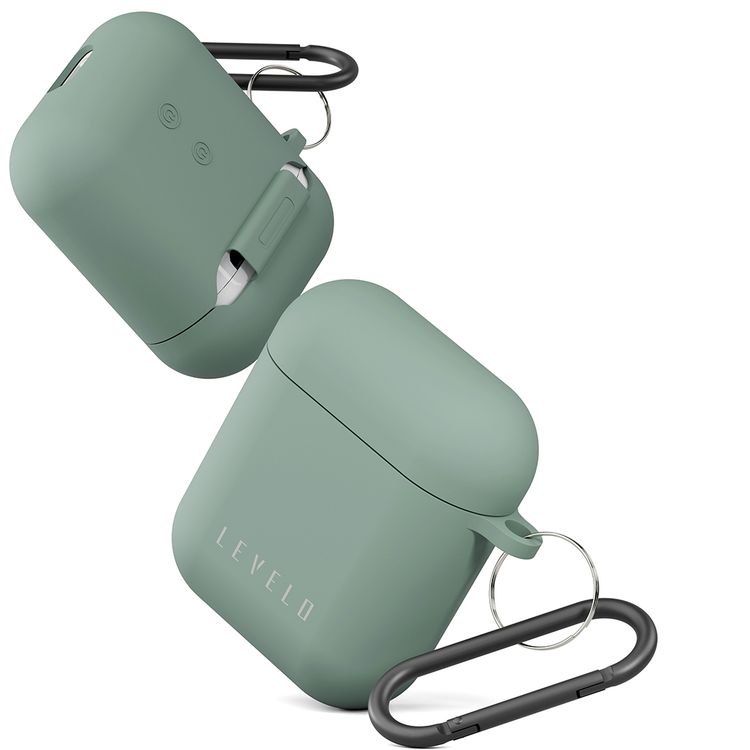 Levelo Gorra Hybrid Silicone AirPods 1 & 2 Case with Metal Carabiner, Shockproof, Slim & Thin Design, Lightweight & Slim, Easy Snap-On - Green
