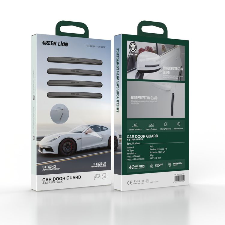 حماية باب السيارة والمرايا من Green Lion مع مجموعة من 4 شرائط، بقبضة لاصقة قوية، ملائمة ومرنة للأحجام العالمية، مقاومة للصدمات، مقاومة للطقس، حماية من الخدوش، ملائمة ومرنة للأحجام العالمية - باللون الأسود