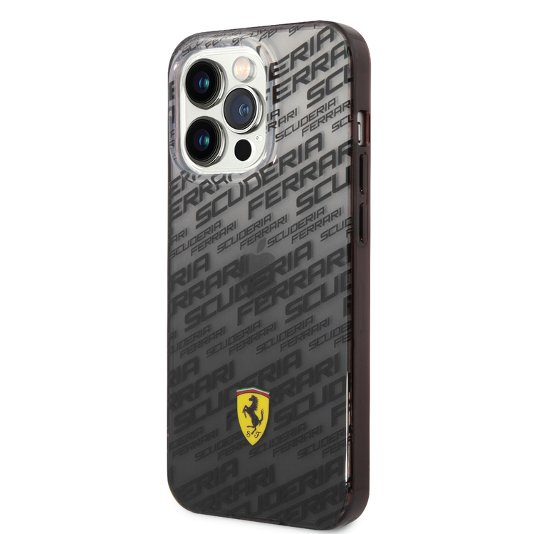 Ferrari Gradient PC/TPU Case with Allover Scuderia & Dyed Bumper iPhone 14 Pro Max Compatibility - Black
