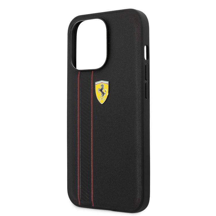 CG MOBILE Ferrari Genuine Leather Hard Case with Debossed Stripes Compatible for iPhone 13 Pro Max (6.7") Shock & Scratches Resistant, Easy Access to All Ports
