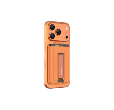 Green Lion Mag Wallet Kickstand Card Holder with 2-Card Storage, Ultra-Slim Profile, Aluminum Alloy, 2-in-1 Design, 21× Strong N52 Magnets, Instant Card Access, MagSafe Compatibility, Multi-View Kickstand - Orange