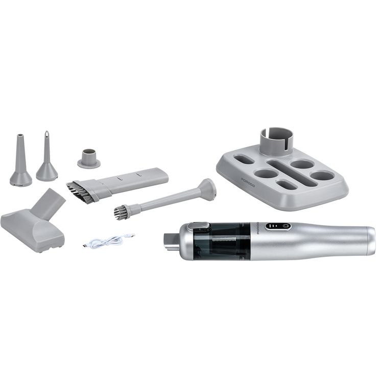 Porodo 9-in-1 Blower & Vacuum Cleaner with Multiple Blowing Nozzles, 110W Rated Power, 38 Minutes Working Time, 0.2L Dust Cup Capacity, Washable HEPA Filter, Brushless Motor, USB-C Charging Port - Gray