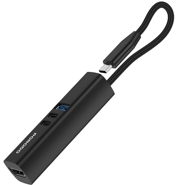 Porodo 7-in-1 Multi-Port USB Hub, 100W Power Delivery, Compatible with Windows, macOS, ChromeOS, Nintendo Switch, Fast Data Transfer, Aluminum Alloy Material, Plug & Play Operation - Black