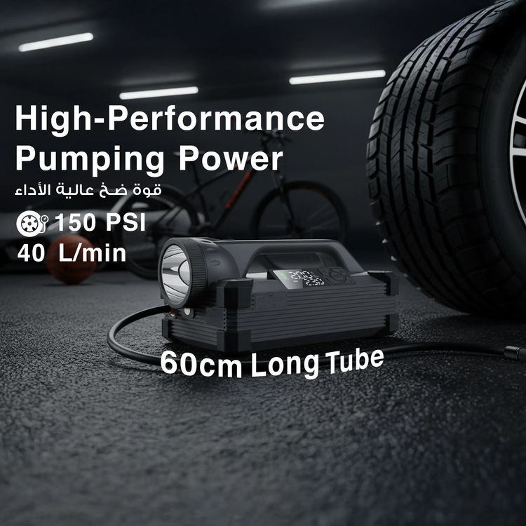 Green Lion JX66 Jump Starter with Built-in Air Pump, 24000mAh Battery Capacity, Nozzle Adapters, Smart Jump Clamps, Inflatable Hose, Digital Display, PD 65W Power Bank - Black