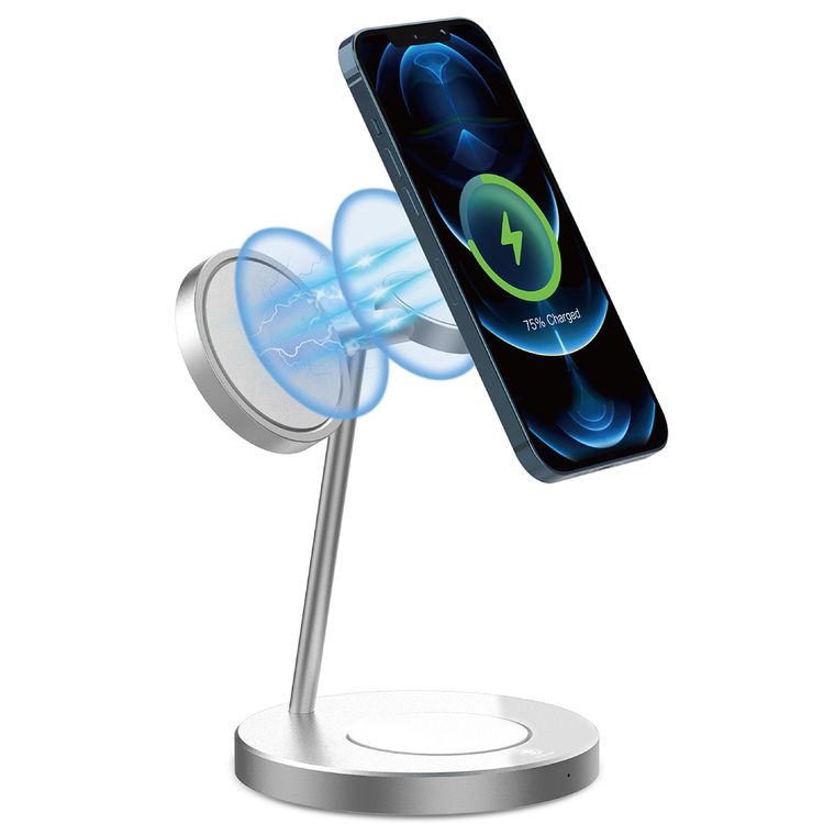 Green Lion 3-in-1 Wireless Charger with 15W Maximum Wireless Output, Aluminum Alloy Material, 2.5W Watch Output, Built-in Safeguards, Simultaneous Charging, Wide Compatibility - Silver