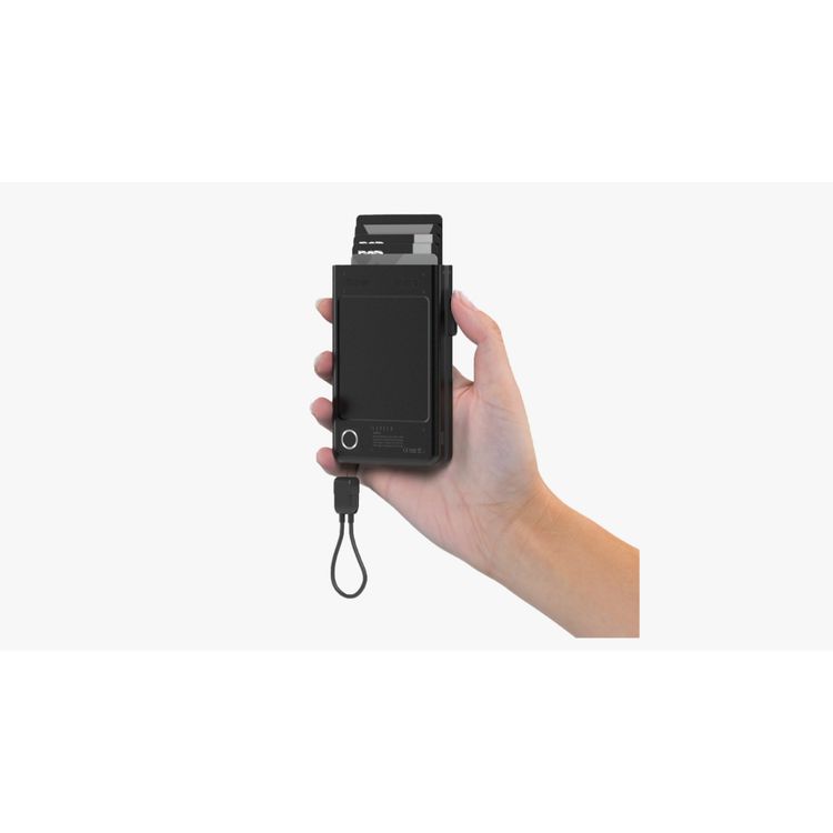 Levelo Onyx Portable 3-in-1 Cardholder Power Bank, 5000mAh Capacity, 12W Fast Charging, 5 Cardholder Slots - Black