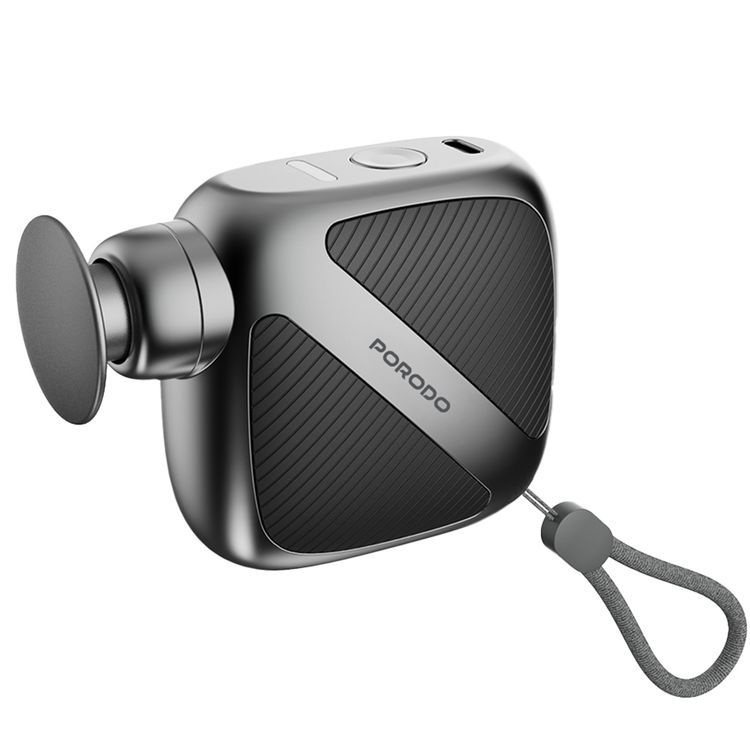 Porodo Lifestyle Pocket-Sized Muscle Relief Massager with Customizable Speed Settings, Quiet Operation Technology, 4 Speed Levels, 15 Minute Auto Shut-Off, 3 Interchangeable Heads  - Gray