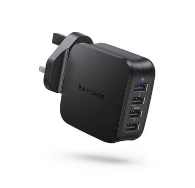 RAVPower 4-Port Prime Wall Charger 40W w/ Multiple Protection & iSmart Technology - Travel-friendly Portable Power Adapter - Compact Size Foldable Plug for Home & Business - Black