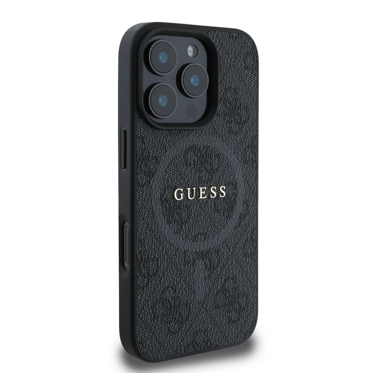 Guess Magsafe PU 4G Hard Case with Classic Logo for iPhone 16 Pro Max, Drop Protection, Easy Snap-on, Slim & Lightweight Design, MagSafe Compatibility for Wireless Charging - Black