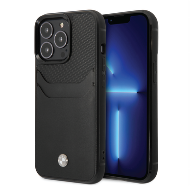 BMW Signature Collection Genuine Leather Case With Cardslot Embossed Pattern - iPhone 14 Pro Max - Black