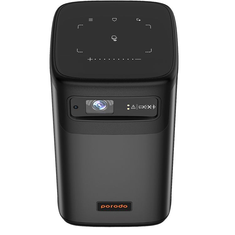 Porodo Portable DLP Projector with Wireless Mirroring for iOS and Android, 8000mAh Battery, 2-3 Hours Working Time, 180 ANSI Brightness, 16:9  Screen Ratio, 2 Integrated Speakers - Black