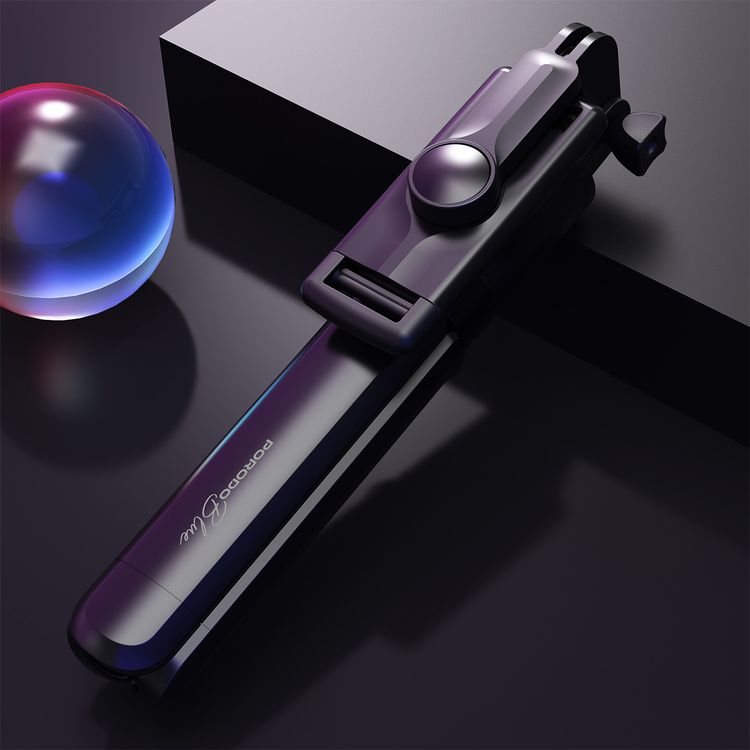 Porodo Blue FlexiTripod Selfie Stick with Foldable Tripod, Wireless Remote Shutter, 360° Rotation, 4.0 Bluetooth Version, 10m Wireless Range, Stainless Steel Material - Black