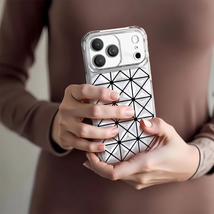 Levelo Hexa 3D Geometric Case for iPhone 17 Pro, Impact-Resistant Corners, Raised Bezels for Camera & Screen, Shock-Resistant Bumper, Ever-Clear Technology, Drop-Tested - White