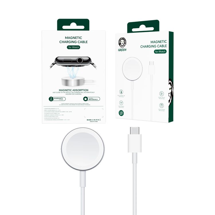 Green Lion Magnetic Charging Cable 1.2M ( Type-C Interface ) Compatible for iWatch Series SE/7/6/5/4/3/2, Magnetic Charging Cable Cord, Powerful Magnetic Charging Pad - Silver
