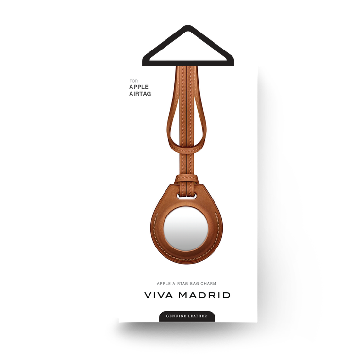 Viva Madrid Airtrax Leather Bag Charm Case Compatible for AirTag, Scratch Protective Skin Cover, Anti-Lost Holder Suitable for AirTag Bluetooth Tracker - Brown