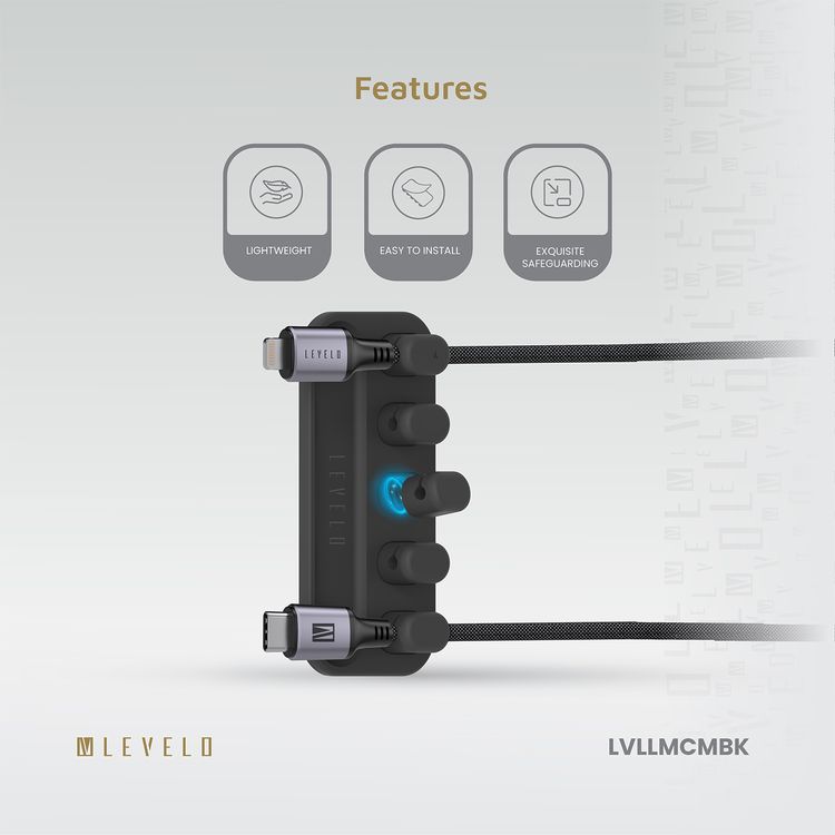 Levelo Livia Detachable Magnetic Cable Management with 5 Magnetic Heads, Lightweight & Compact Design, Tangle-Free, Strong Hold with N52 Magnet, Easy to Install - Black