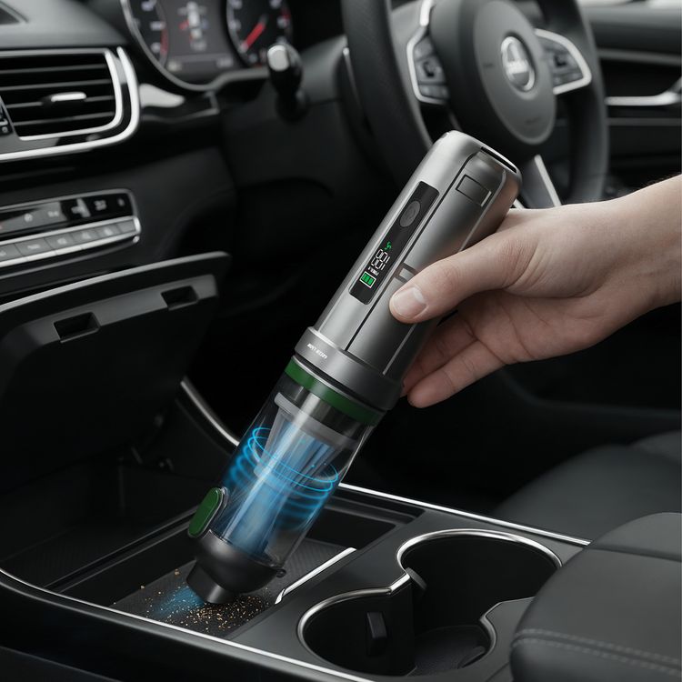 Green Lion GLV-15 Vacuum Cleaner with 100W Rated  Power, Digital Display, 3 Speed Levels, DC Brushless Motor, 200mL Dust Capacity, 6000mAh Battery Capacity, USB-C Charging Port, Home Cleaning, Car Maintenance, Electronics Cleanup, 15kPa High Suction - Gray