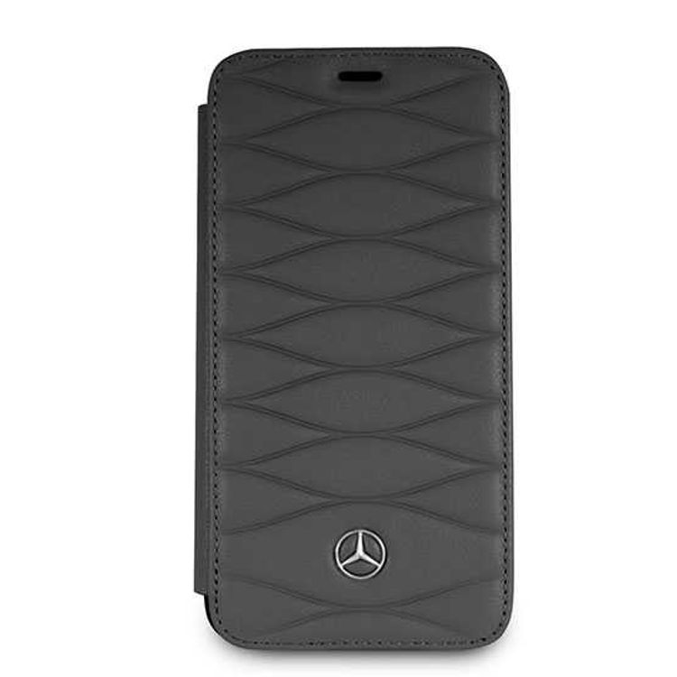 CG MOBILE Mercedes-Benz Pattern III Genuine Leather BookType Phone Case Compatible for iPhone X Officially Licensed - Dark Gray