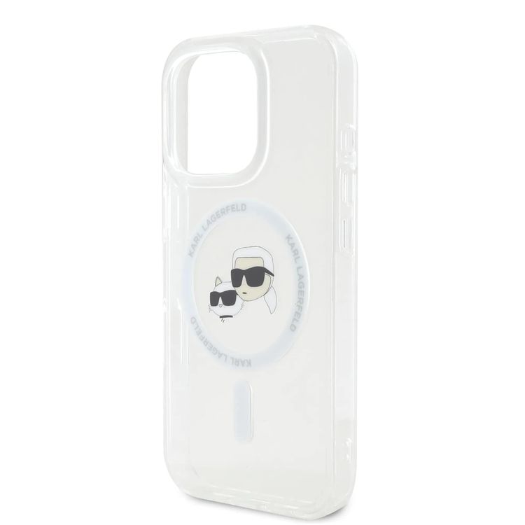 Karl Lagerfeld Magsafe IML Hard Case For iPhone 16 Pro with Karl & Choupette Head, Magsafe Compatible, Slim Profile, Lightweight, Easy Snap-on, Drop Protection, Sustainable Packing - White