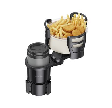 Green Lion Drive Flex 2-in-1 Cup Holder with 360° Free Rotation, Universal Car Fit, Adjustable Side Arms, Durable Construction, Easy to Clean, Expandable Food Tray, Easy Installation, 1kg Maximum Load Capacity - Black