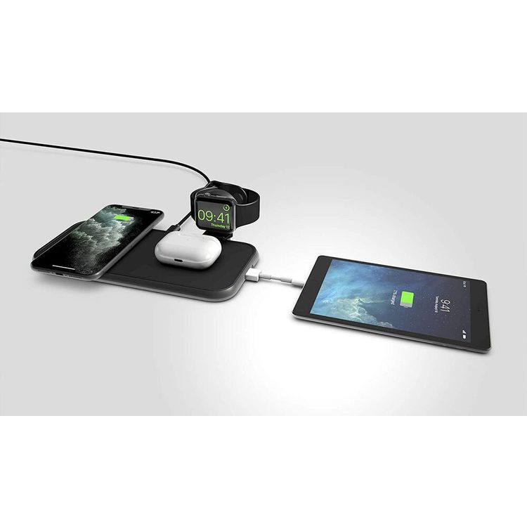 زينس شاحن لاسلكي من الألومنيوم 4 في 1 ، شحن سريع 45 وات بي دي مع منفذين يو اس بي ، لأجهزة ايفون و ساعة ابل و إيبودز والأجهزة الأخرى التي تدعم Qi - أسود