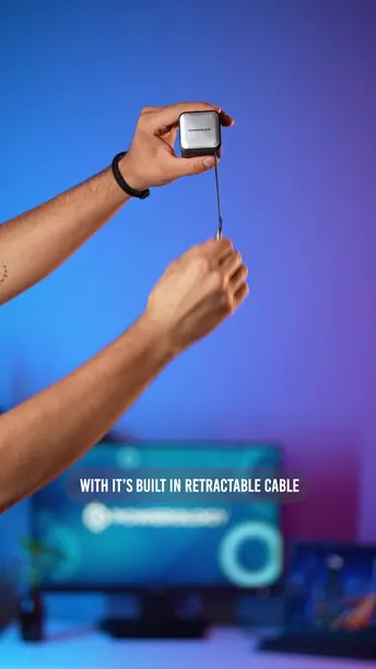 شاحن باورولوجي مزدوج المنافذ قابل للسحب بتقنية GaN في الإمارات | مادة مقاومة للحريق - اللون الأسود | (PWCUQC031BK)