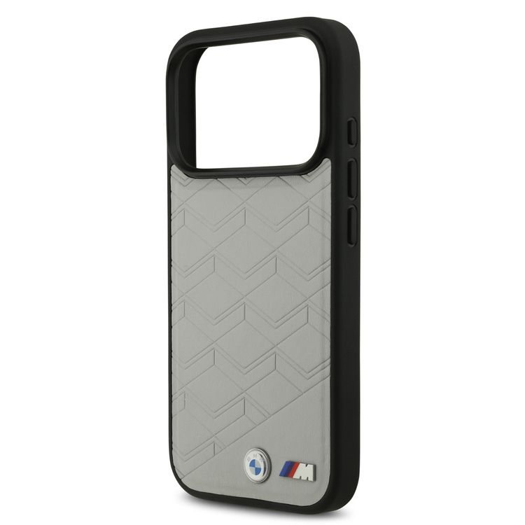 BMW MagSafe PU Seat-Shaped Leather Case with Metal Logos for iPhone 17 Pro Max, Slim Profile, Easy Snap-On Design, Sustainable Packaging, Drop Protection - Gray