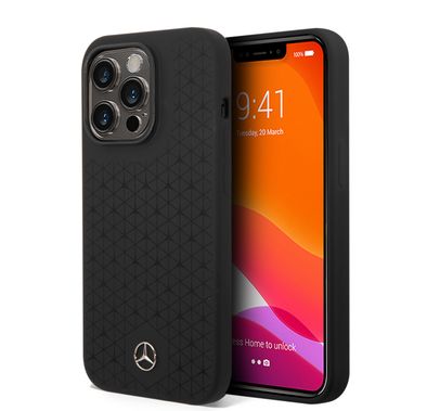 Mercedes-Benz Liquid Silicone Case with Large Star Pattern iPhone 14 Pro Max Compatibility - Black