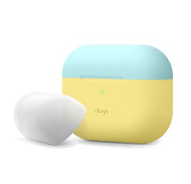 Elago Duo Case for Apple Airpods Pro - Top-Coral Blue / Nightglow Blue, Bottom-Creamy Yellow