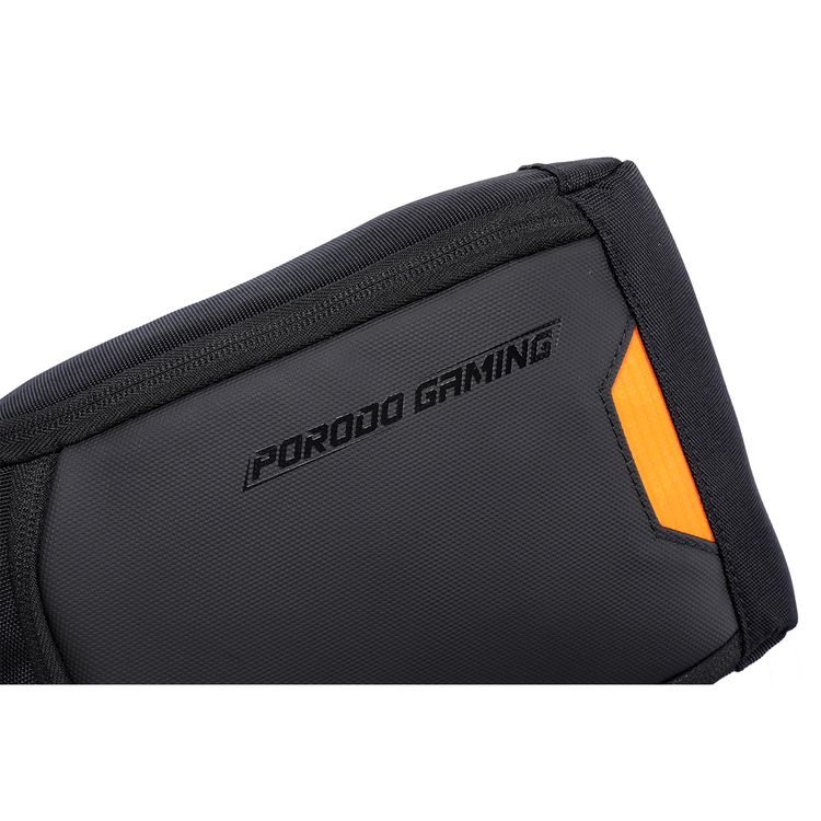 Porodo Gaming Cross Body Bag with Water-Resistant Material, Adjustable Shoulder Strap, Secure Device Storage, Padded Back Panel, Type-C Charging Port - Black 