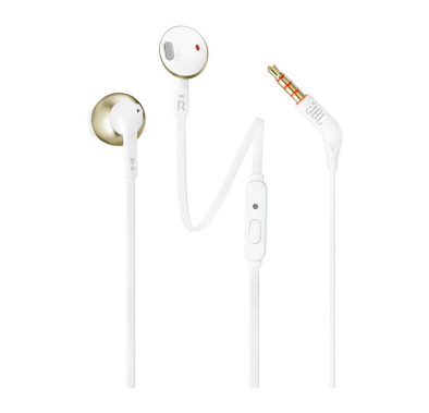 JBL Tune 205 In-Ear Wired Headphones with 3.5mm Audio Jack, Integrated Microphone, 118.2cm Length, JBL Pure Bass Sound, Carrying Pouch - Champagne Gold