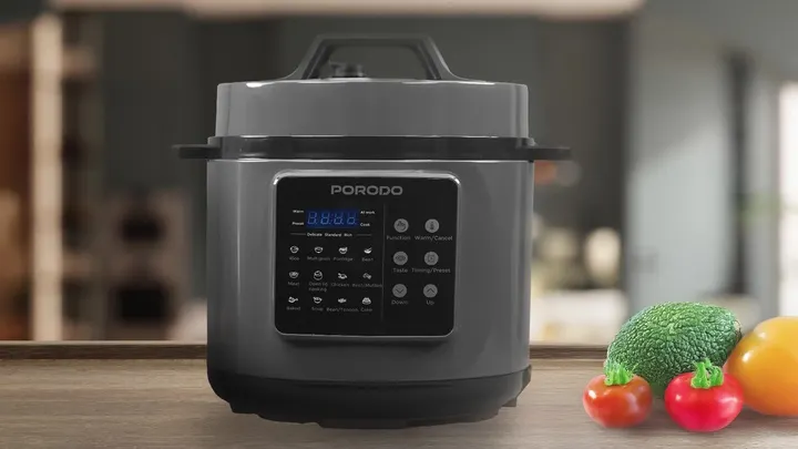 Porodo 1300W Multi-Cuisine Pressure Cooker with 6L Capacity & LED Display, One-Pot Meals, 12 Preset Functions, Pressure Release Button, One-Touch Control, Auto Pilot Cooking, Customizable Cooking Programs - Black