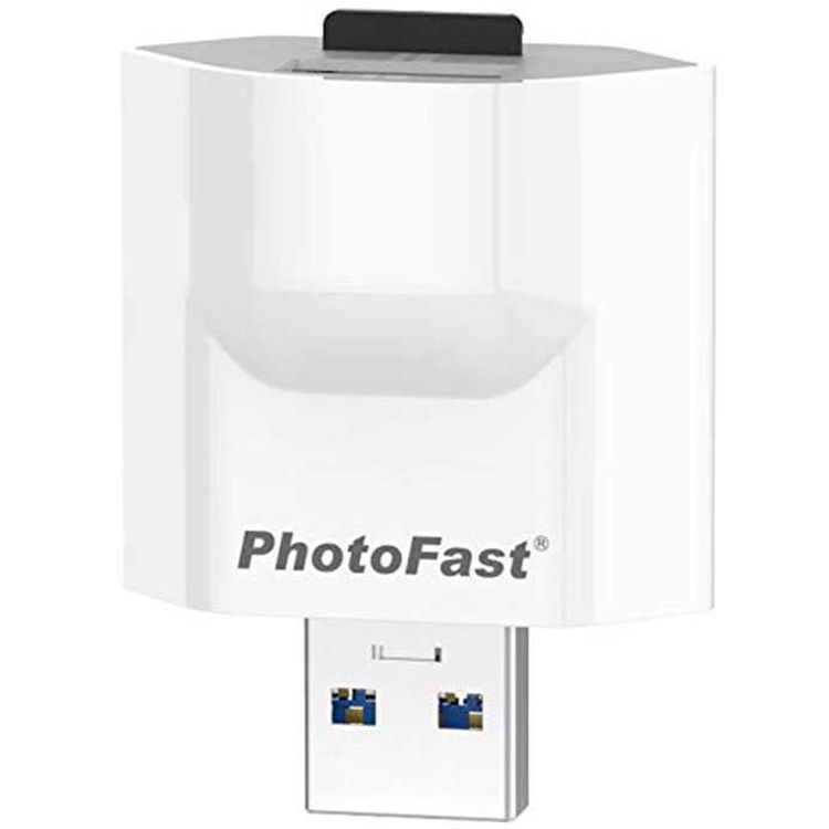 PhotoFast PhotoCube for iOS, backup your iPhone to Micro SD memory card automatically whilst it charges, White