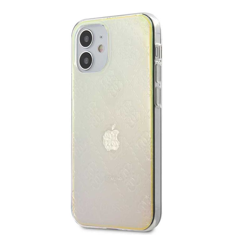 CG Mobile Guess PC/TPU 4G Pattern Hard Phone Case Compatible for iPhone 12 Mini (5.4") Shock Resistant Mobile Case Officially Licensed - Iridescent