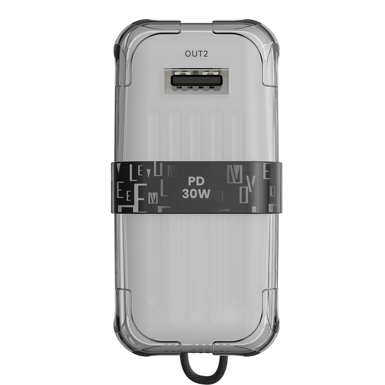 Levelo  Aerion Portable 10000mAh Power Bank with Luggage Design, LED Display, Over Current Protection, Lithium-ion Battery, Grip Cable, Fast Charging Support - White / Black  