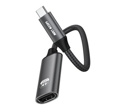 كابل محول USB-C إلى HDMI بدقة 4K من Green Lion، محمول، التوصيل والتشغيل، وضع المرآة، الوضع الممتد، توافق واسع، طول الكابل 20 سم - أسود