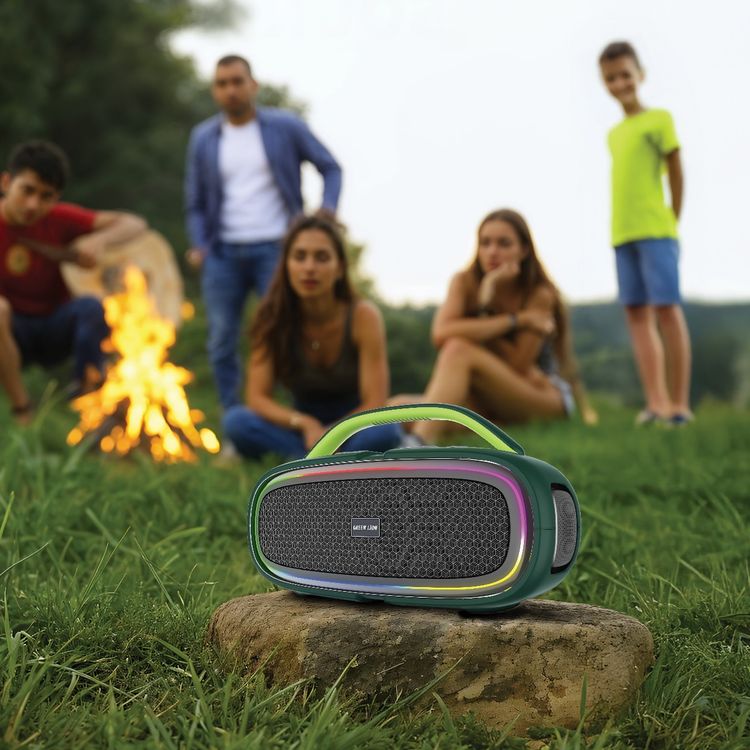 Green Lion Beam Plus Wireless Speaker with 100W Total Power, AUX/USB/TF Input Ports, 15000mAh Battery Capacity, 8 Hours Play Time, 1×Wireless Microphone - Green
