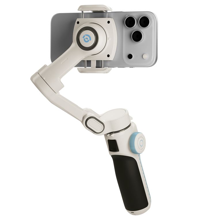 Powerology Magwave 3-Axis Magnetic SmartPhone Gimbal with Smart Gesture Control, MagSafe Snap-On or Adjustable Clamp, Built-in Extension Rod, Foldable & Ultra-Light Design, OLED Display, 5 Intuitive Hands-Free Commands, 6 Shooting Modes - White
