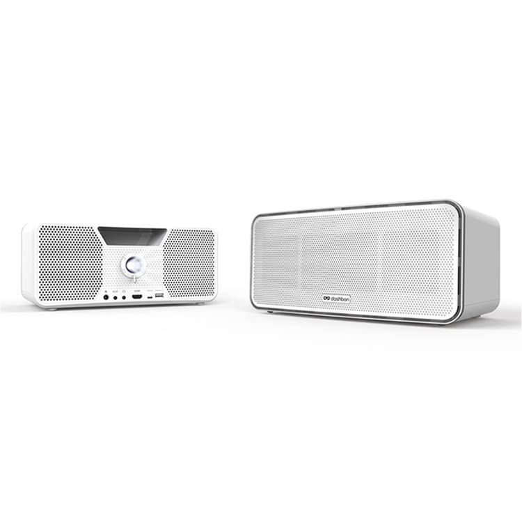 Dashbon Flicks Wireless BoomBox Projector with Versatile HDMI Connection & Bluetooth 4.0, Hi-Fi Audio, 8 Hours Movie Playtime, 56 Hours Music Playtime - White