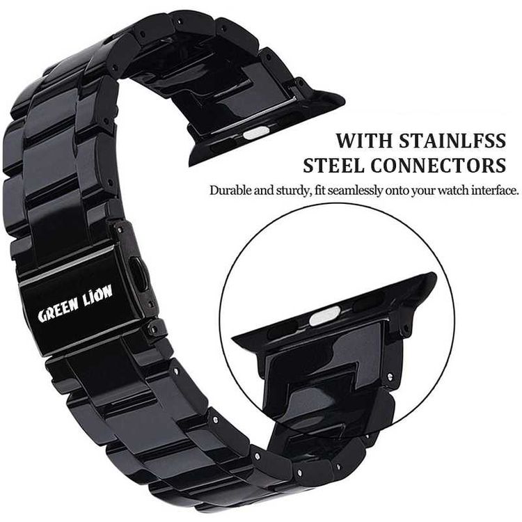 Green Lion Marble Watch Strap for Apple Watch 42/44/45/49mm, Double-lock Folding Buckle, Water Resistant, Easy Installation, Stainless Steel Connector - Black