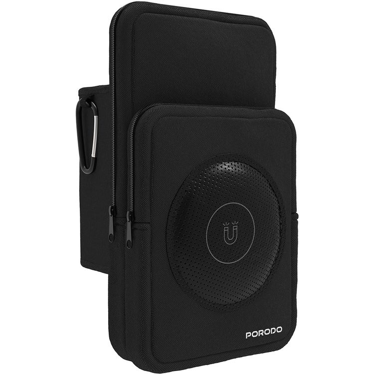 Porodo Lifestyle Magnetic Water Bottle Bag for Standard Water Bottles, Durable Neoprene Material, Magnetic Phone Holder, 3mm Magnet Thickness, Compact & Portable - Black