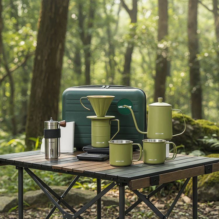 Green Lion V-60 Pro Coffee Maker Set with Gooseneck Kettle, 100 Paper Filters, Precision Scale, Pour-Over Dripper, Adjustable Grinder, 2 Stainless Steel Cups, Travel Case Included - Green