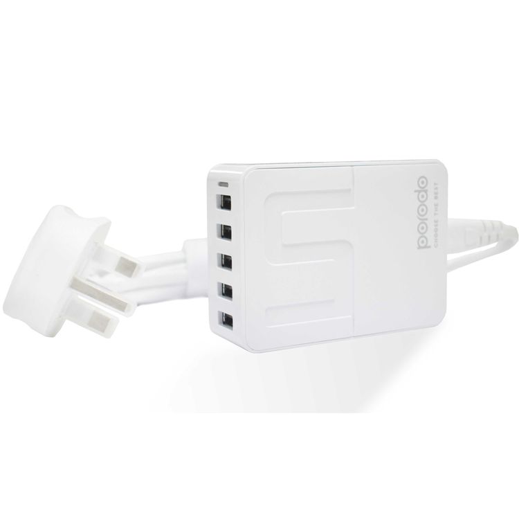 موزع شحن بورودو 5 منافذ USB - قابس بريطاني - أبيض