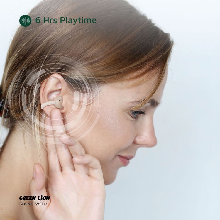 سماعات الأذن Green Lion Sonix Clip مع إلغاء الضوضاء البيئية، حتى 6 ساعات من التشغيل، نطاق نقل 10 أمتار، تصنيف مقاومة الماء IPX5، تحكم باللمس - لون كريمي