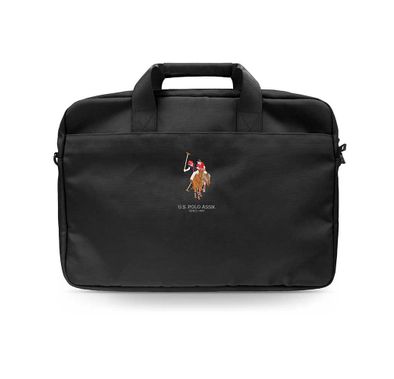 U.S.Polo Assn. 15" Computer Bag with Multiple Compartments, Adjustable Shoulder Strap, High-Quality Nylon Material, Zipper Closure - Black