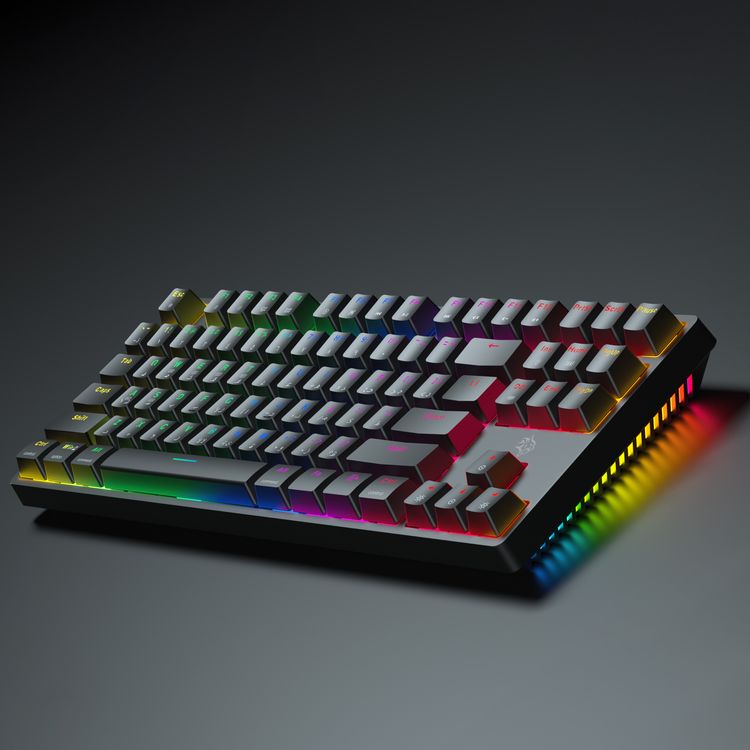 Porodo TKL Gaming 3-in-1 Wireless Mechanical Keyboard with Red Gateron Pro Switch, 50 Million Clicks Lifespan, Anti-Ghosting Keys, 20 Modes RGB Lights, 10 Hours Battery Life - Black