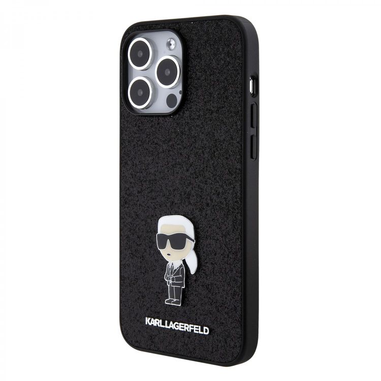 Karl Lagerfeld Fixed Glitter Case with Ikonik Logo Metal Pin - Black - iPhone 15 Pro Max