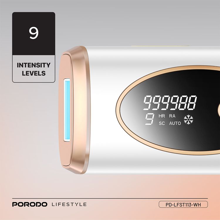 بورودو لايفستايل جهاز إزالة الشعر بتقنية الليزر للتبريد الجليدي IPL مع قابس طاقة بريطاني ثلاثي الأطراف، إعداد شاشة LED، وضع تلقائي ويدوي، تبريد بدرجة 10 درجات مئوية، معالجة كاملة للجسم في 7 دقائق، 9 مستويات كثافة - أبيض