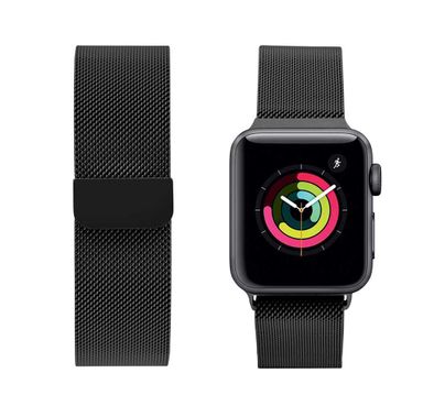 iGuard by Porodo Metal Mesh Band for Smart Watch, Fit & Comfortable Replacement Wrist Band, Adjustable Straps Compatible for Apple Watch 40mm / 38mm - Black